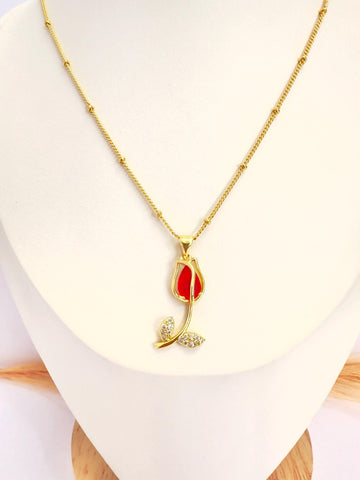 Collar Tulipán Rojo – 50 cm - Baño de Oro - Glamora