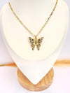 Collar Mariposa con Circones Negros – 47 cm - Baño de Oro - Glamora