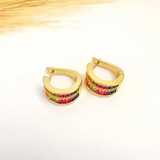 Argollas Multicolor Baguette – 2,5 cm - Baño de Oro - Glamora