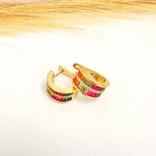 Argollas Multicolor Baguette – 2,5 cm - Baño de Oro - Glamora