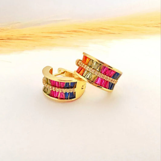 Argollas Multicolor Baguette – 2,5 cm - Baño de Oro - Glamora