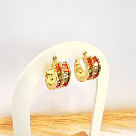 Argollas Multicolor Baguette – 2,5 cm - Baño de Oro - Glamora