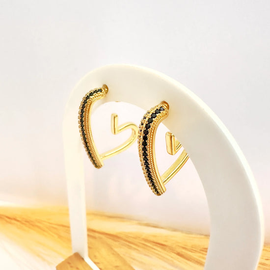 Aros Corazón Contorno Black – 2,5 cm - Baño de Oro - Glamora