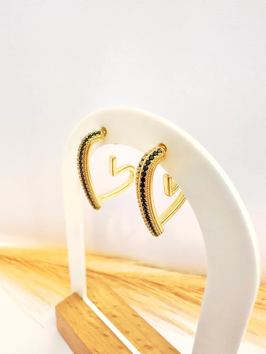 Aros Corazón Contorno Black – 2,5 cm - Baño de Oro - Glamora