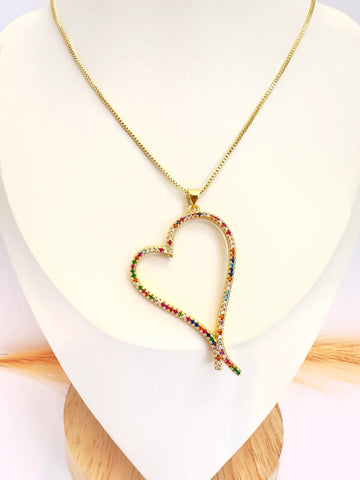 Collar corazón arcoiris - 50cm - Baño de Oro - Glamora