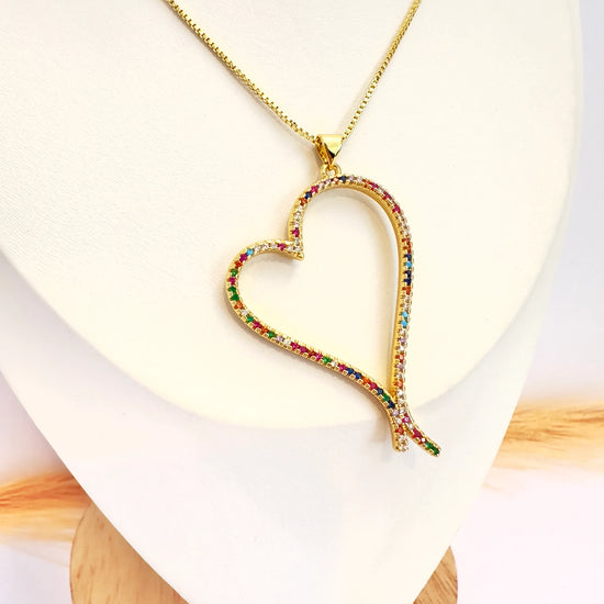 Collar corazón arcoiris - 50cm - Baño de Oro - Glamora