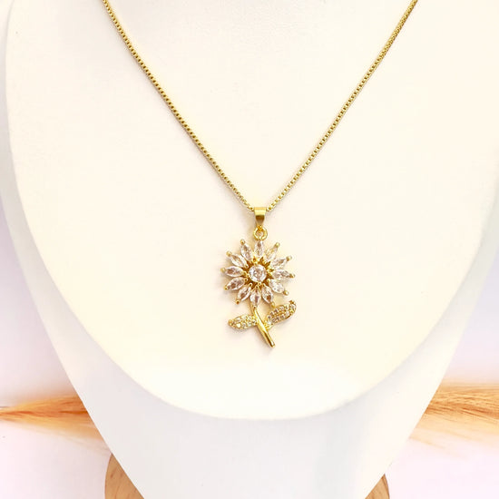 Collar Girasol Brillante – 50 cm - Baño de Oro - Glamora