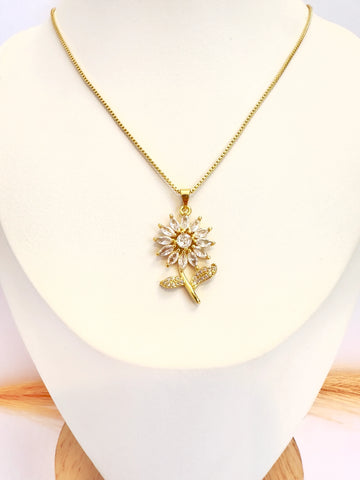 Collar Girasol Brillante – 50 cm - Baño de Oro - Glamora