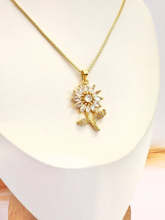 Collar Girasol Brillante – 50 cm - Baño de Oro - Glamora