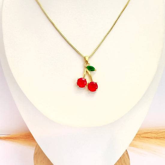 Collar Doble Cereza – 50 cm - Baño de Oro - Glamora