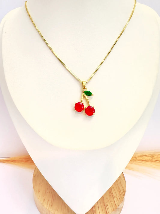 Collar Doble Cereza – 50 cm - Baño de Oro - Glamora