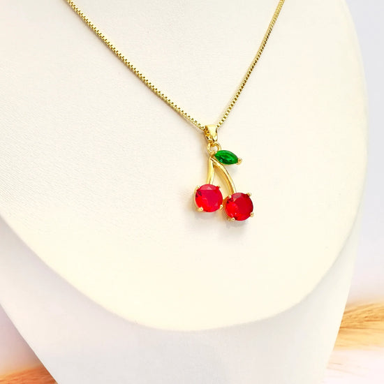 Collar Doble Cereza – 50 cm - Baño de Oro - Glamora