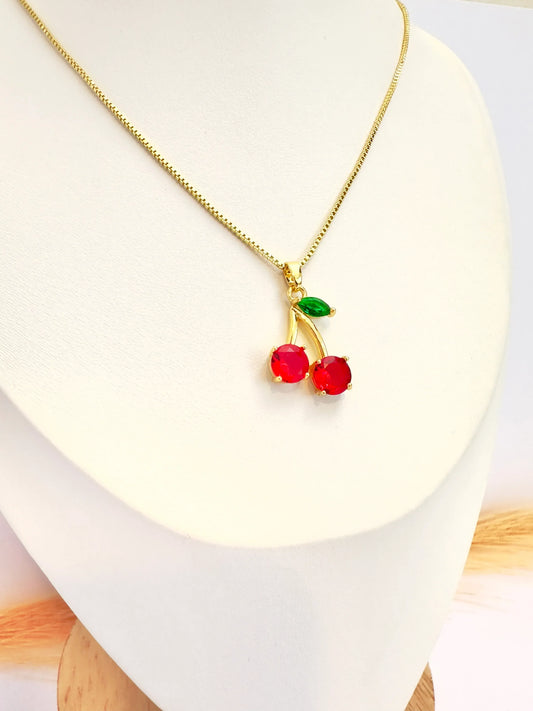 Collar Doble Cereza – 50 cm - Baño de Oro - Glamora