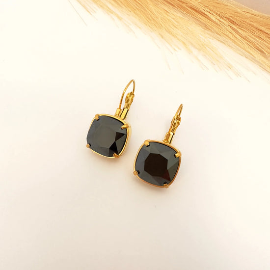Pendientes Gema Negra Brillante - 2,7cm - Glamora