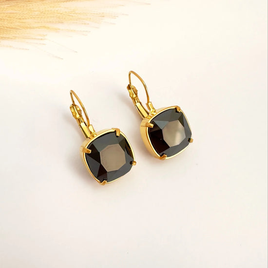 Pendientes Gema Negra Brillante - 2,7cm - Glamora