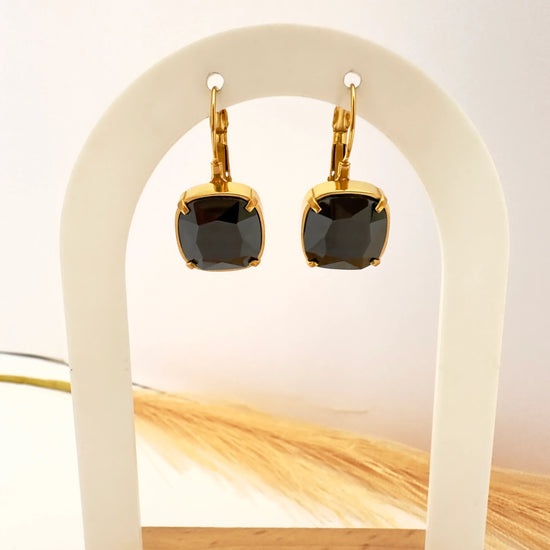 Pendientes Gema Negra Brillante - 2,7cm - Glamora