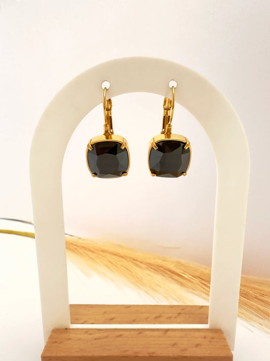Pendientes Gema Negra Brillante - 2,7cm - Glamora