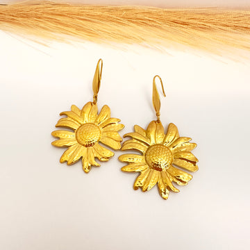 Pendientes Girasol Oro - 5,8 cm