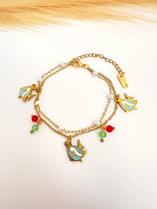 Pulsera Marina con Dijes de Pez y Detalles de Color - Glamora