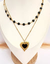 Collar Doble Corazón Negro Oro - 50cm - Glamora