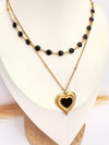 Collar Doble Corazón Negro Oro - 50cm - Glamora