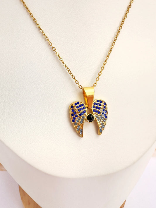 Collar Alas de Luz con Circones Azules – 50 cm - Glamora