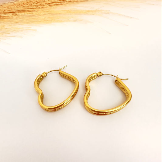 Argollas Corazón de Oro - 2,5cm - Enchape de Oro 18k