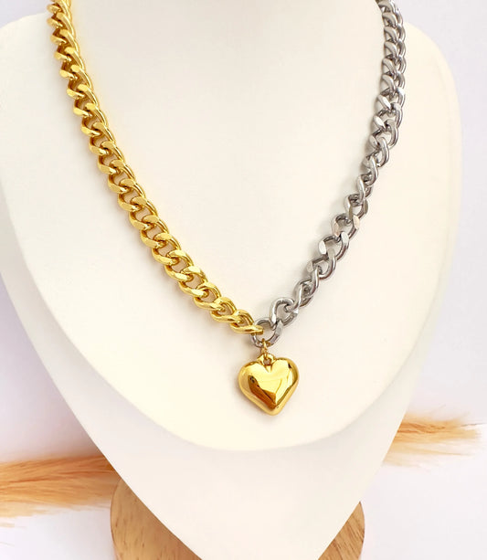 Collar Bicolor Corazón Bold – 41cm - Glamora