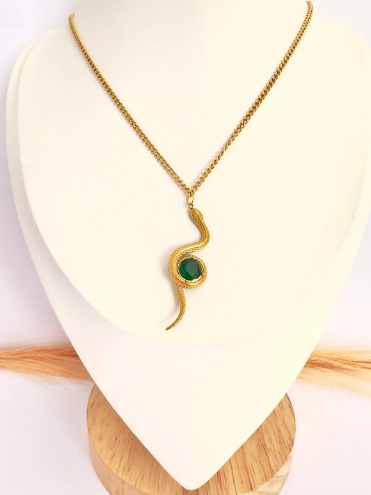Collar Serpiente Esmeralda Oro - 50cm - Glamora