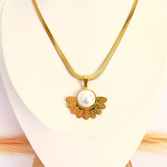 Collar Hojas Perla Oro - 45cm - Glamora