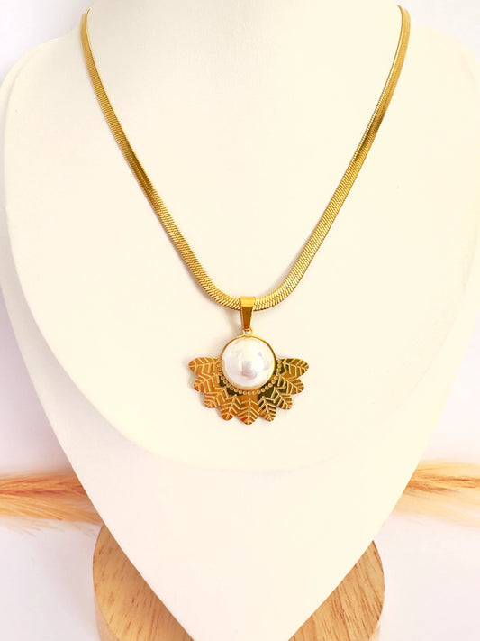 Collar Hojas Perla Oro - 45cm - Glamora