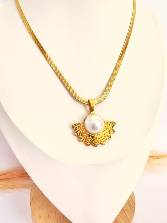 Collar Hojas Perla Oro - 45cm - Glamora