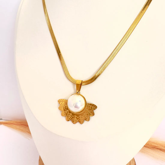 Collar Hojas Perla Oro - 45cm - Glamora