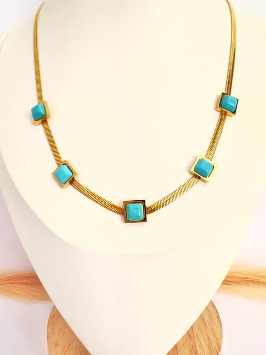 Collar elegante con piedras Turquesa - Enchape Oro 18k - Glamora
