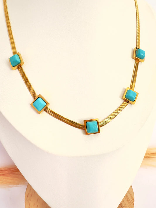 Collar elegante con piedras Turquesa - Enchape Oro 18k - Glamora