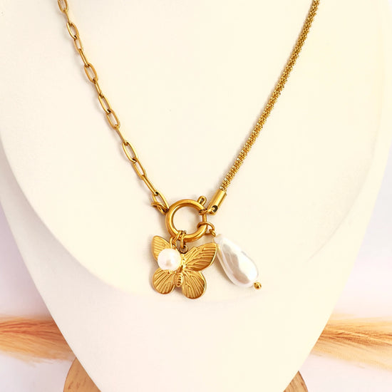 ✨ Collar cierre timón de Mariposa & Perla - Enchape Oro 18k - Glamora