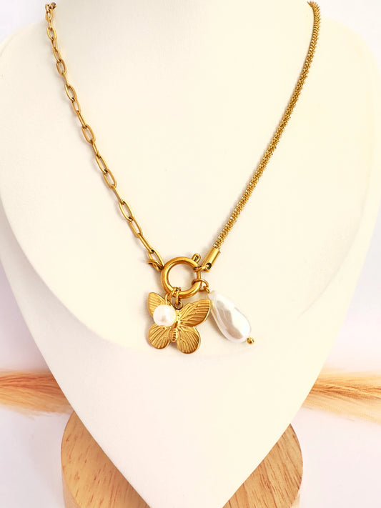 ✨ Collar cierre timón de Mariposa & Perla - Enchape Oro 18k - Glamora