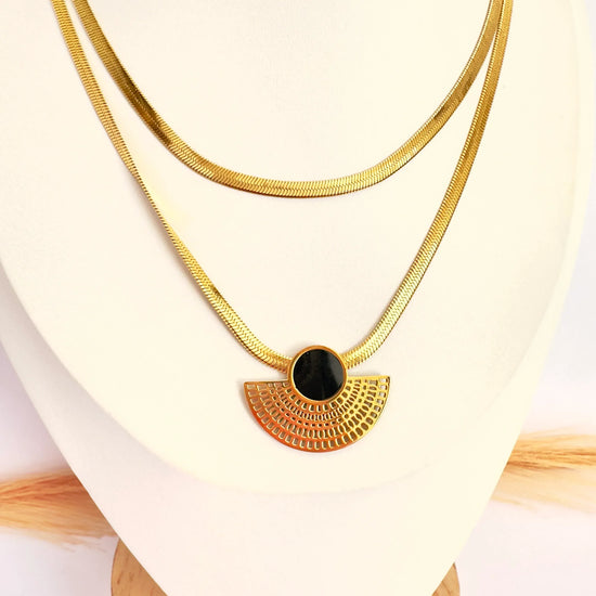 Collar Doble Geométrico Negro de Oro - Glamora