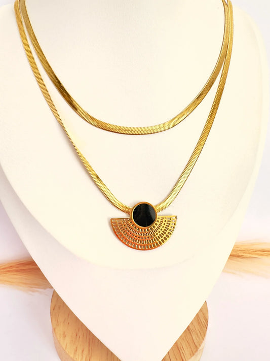 Collar Doble Geométrico Negro de Oro - Glamora