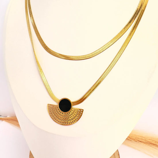 Collar Doble Geométrico Negro de Oro - Glamora