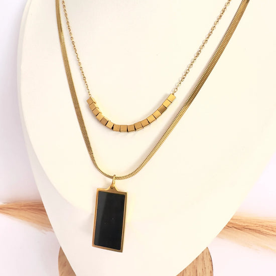 Collar Doble elegante black de Oro - Glamora