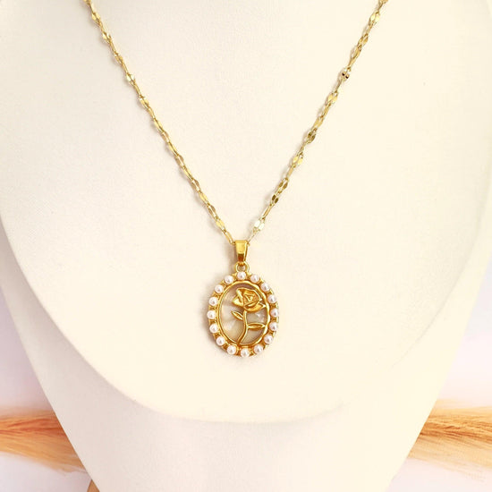 🌹 Collar Rosa Perlada de Oro - Glamora