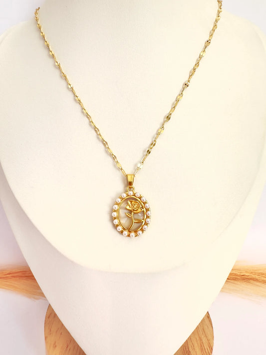 🌹 Collar Rosa Perlada de Oro - Glamora
