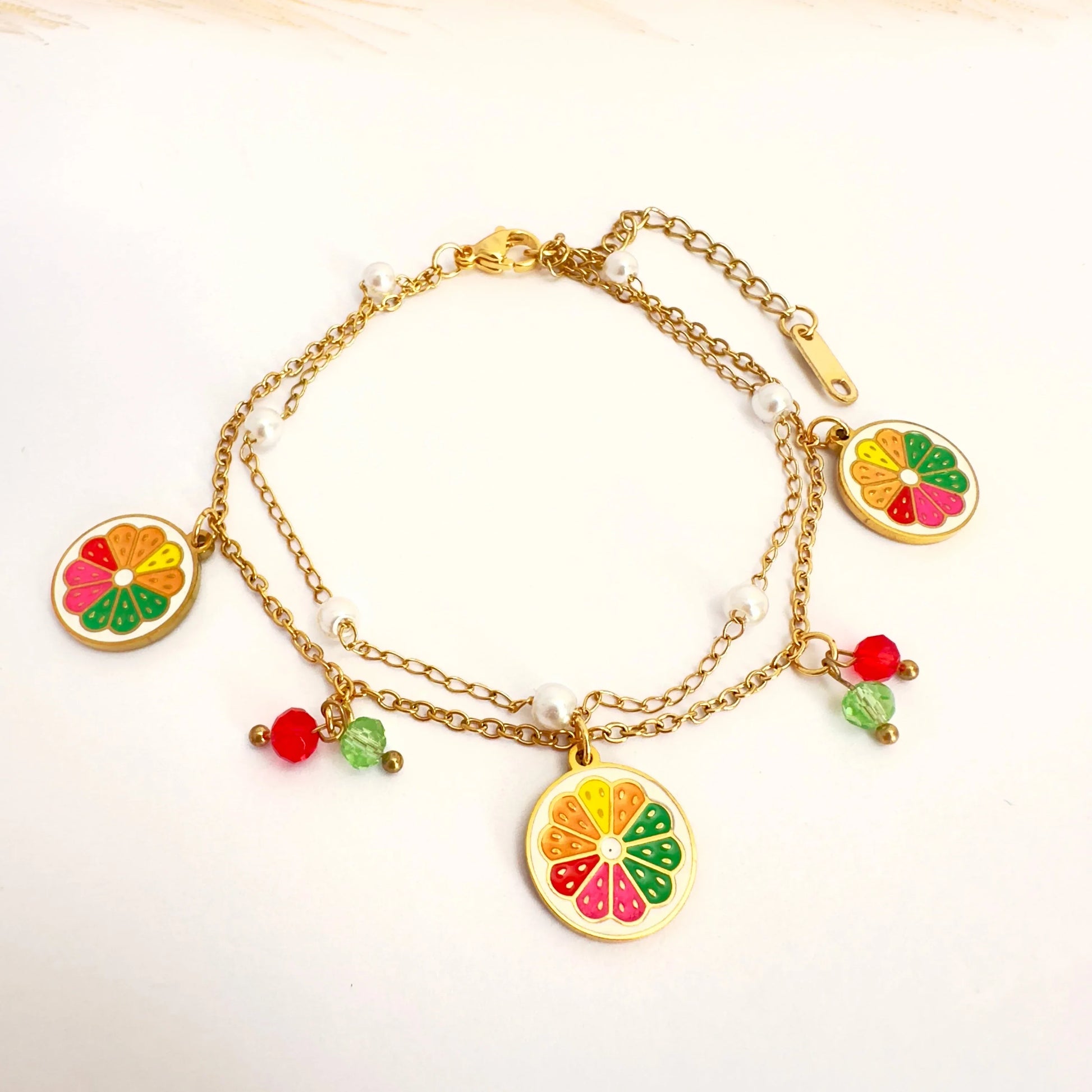 🍊 Pulsera Citrus Doble de Oro - 17+5cm - Glamora