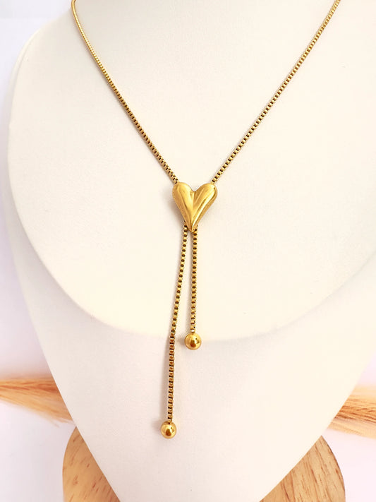 ✨ Collar Corazón Lariat Oro - 50cm - Glamora