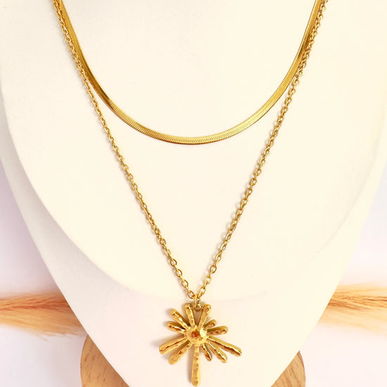 ✨ Collar Flor Radiante Doble de Oro - 50cm - Glamora