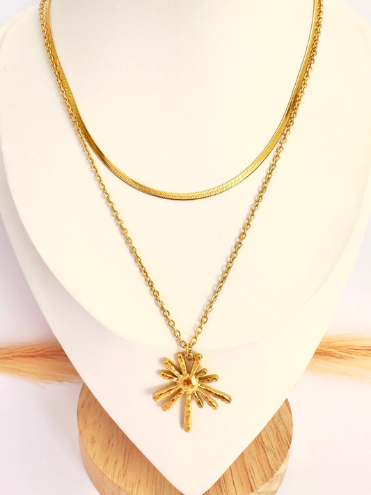 ✨ Collar Flor Radiante Doble de Oro - 50cm - Glamora