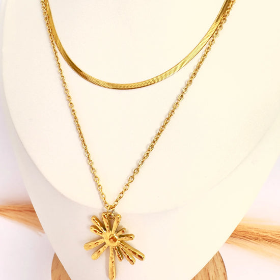 ✨ Collar Flor Radiante Doble de Oro - 50cm - Glamora