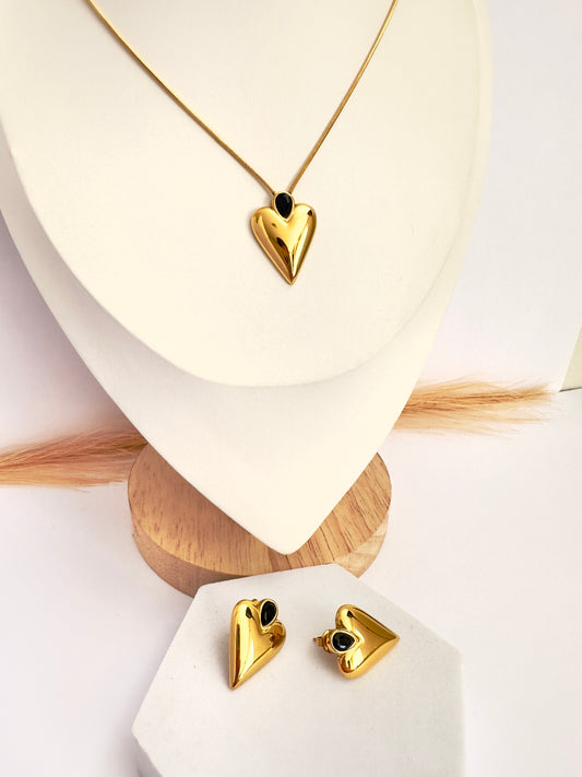 Conjunto de Corazones con Ónix de Oro