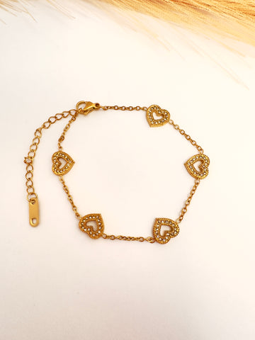 Pulsera Corazones Cristal Oro  17+5cm